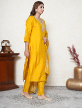Tuscany yellow kurta set with dabka and pearl work